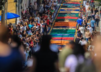 Vista geral do tapete sendo apreciado pela multidão